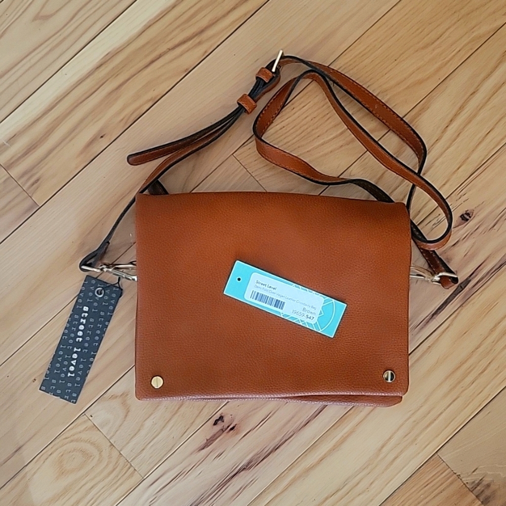 NWT Street Level Demi Fold Over Vegan Leather Crossbody Bag Tan